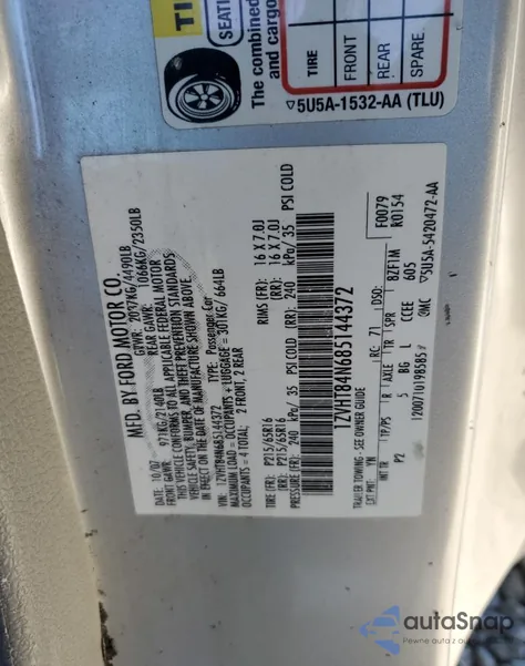 2008 Ford Mustang z USA, uszkodzony, nr VIN 1ZVHT84N685144372